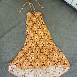 Aerie Mustard and Brown Smocked Top